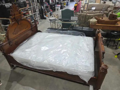 Antique Wooden Full Bed Frame & Mattress