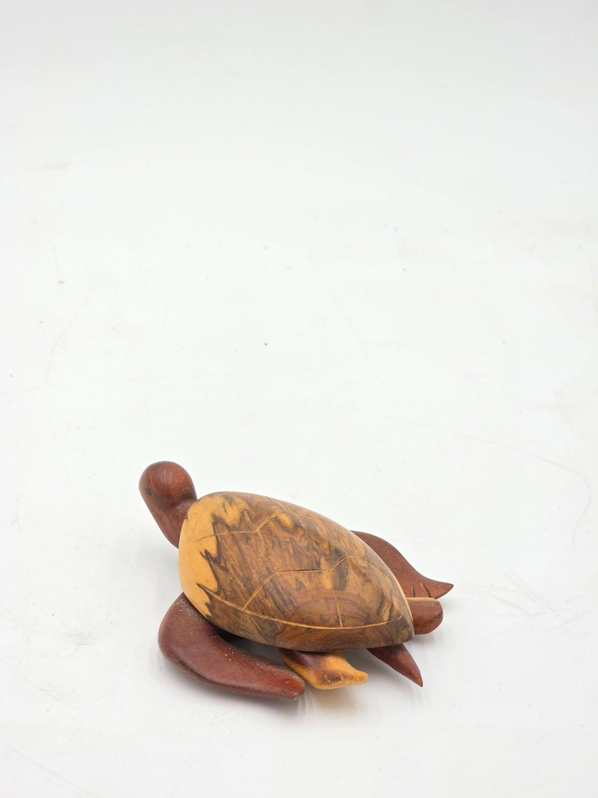 Vintage Wooden Hand Carved Turtle Figurine