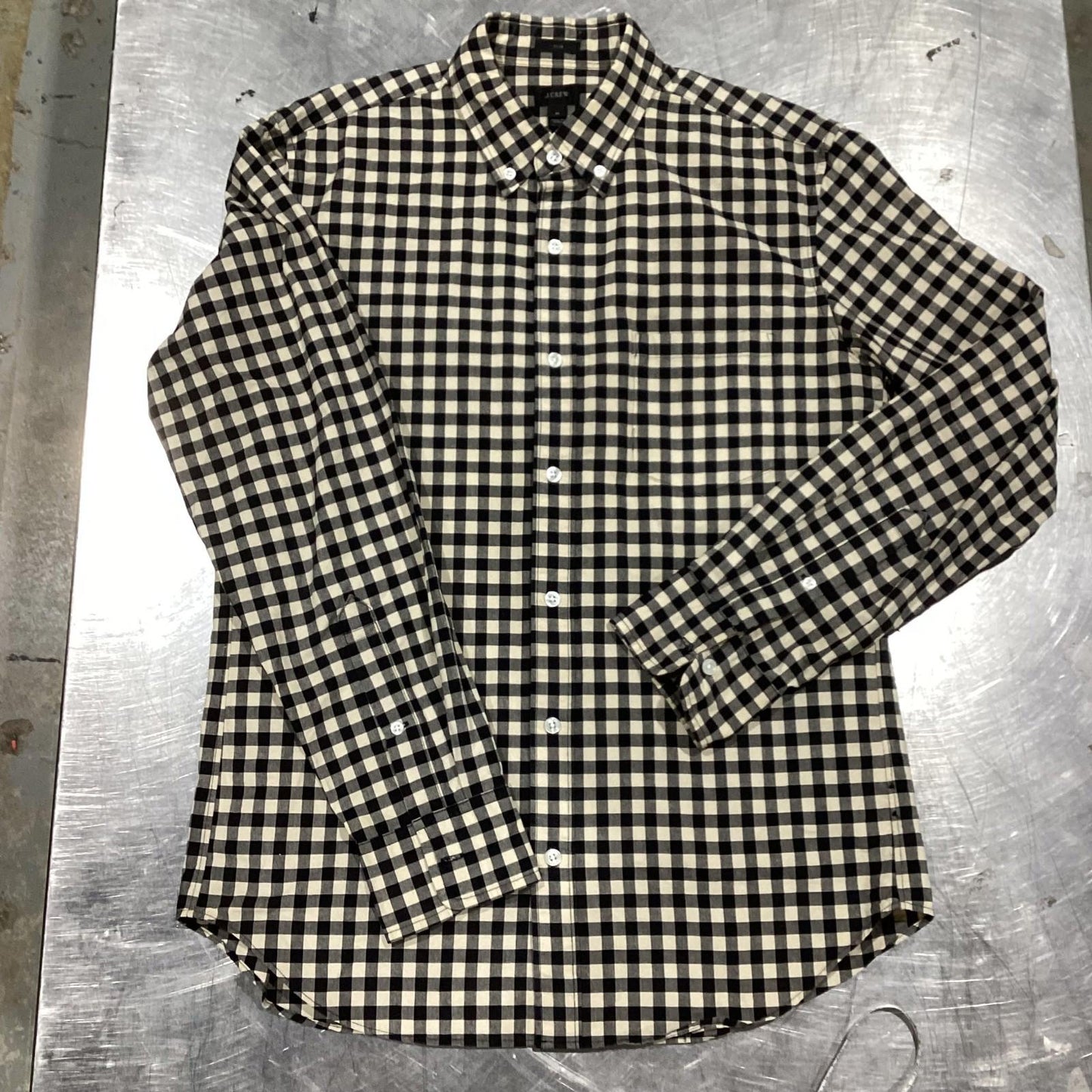 J.Crew Slim Fit Black & Cream Gingham Button-Down Shirt
