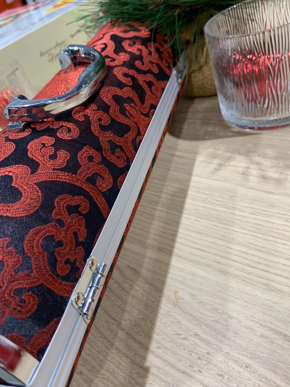 Wine Purse Carrier Cylinder Silver Handle Silver Feet Hostess Gift