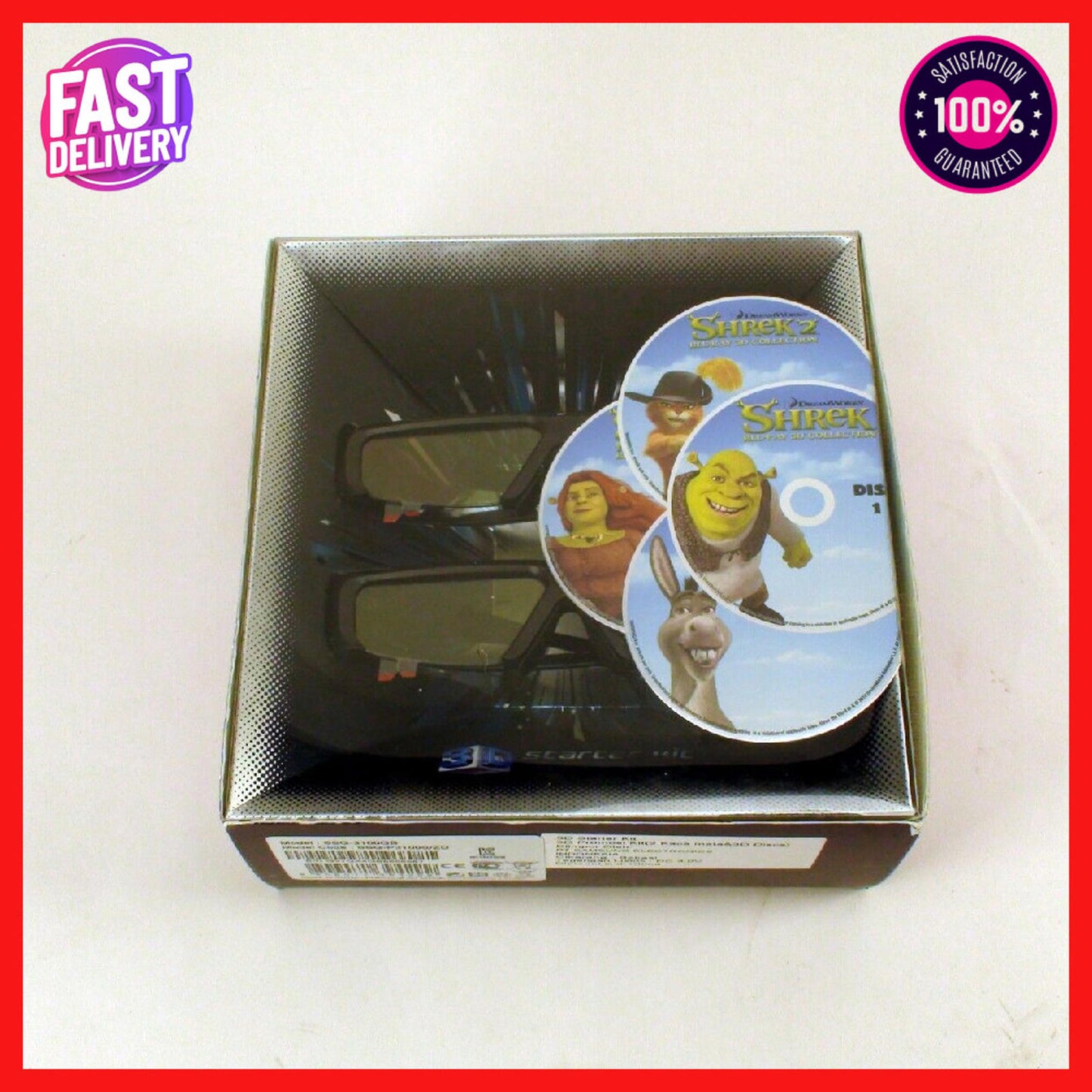 Samsung Dreamworks Shrek Blu-Ray 3D Starter Kit SSG-P3100GB W Active 3D Glasses