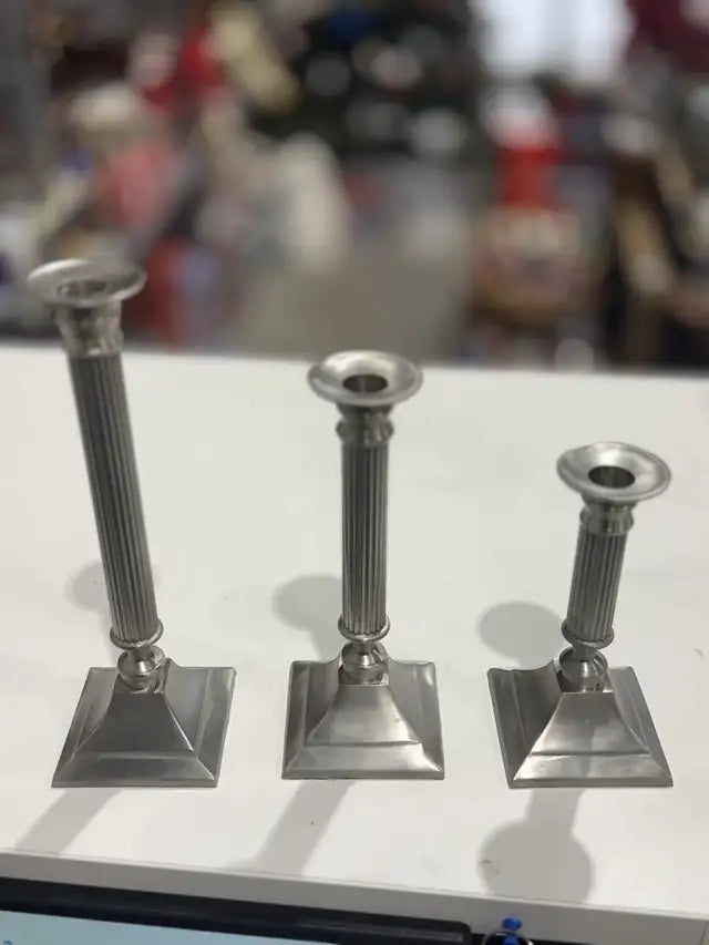 Pewter Candlestick Holders (Set Of 3)
