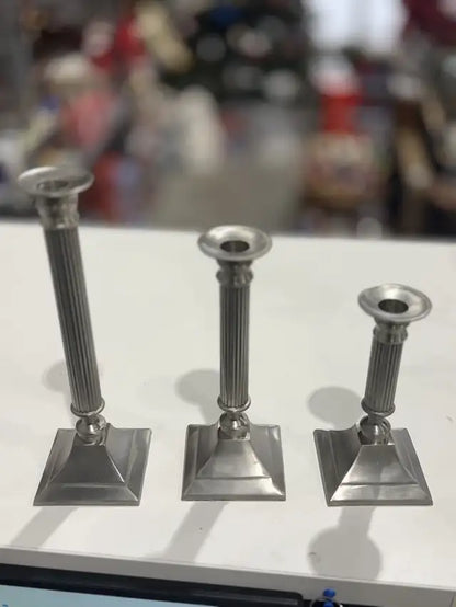 Pewter Candlestick Holders (Set Of 3)