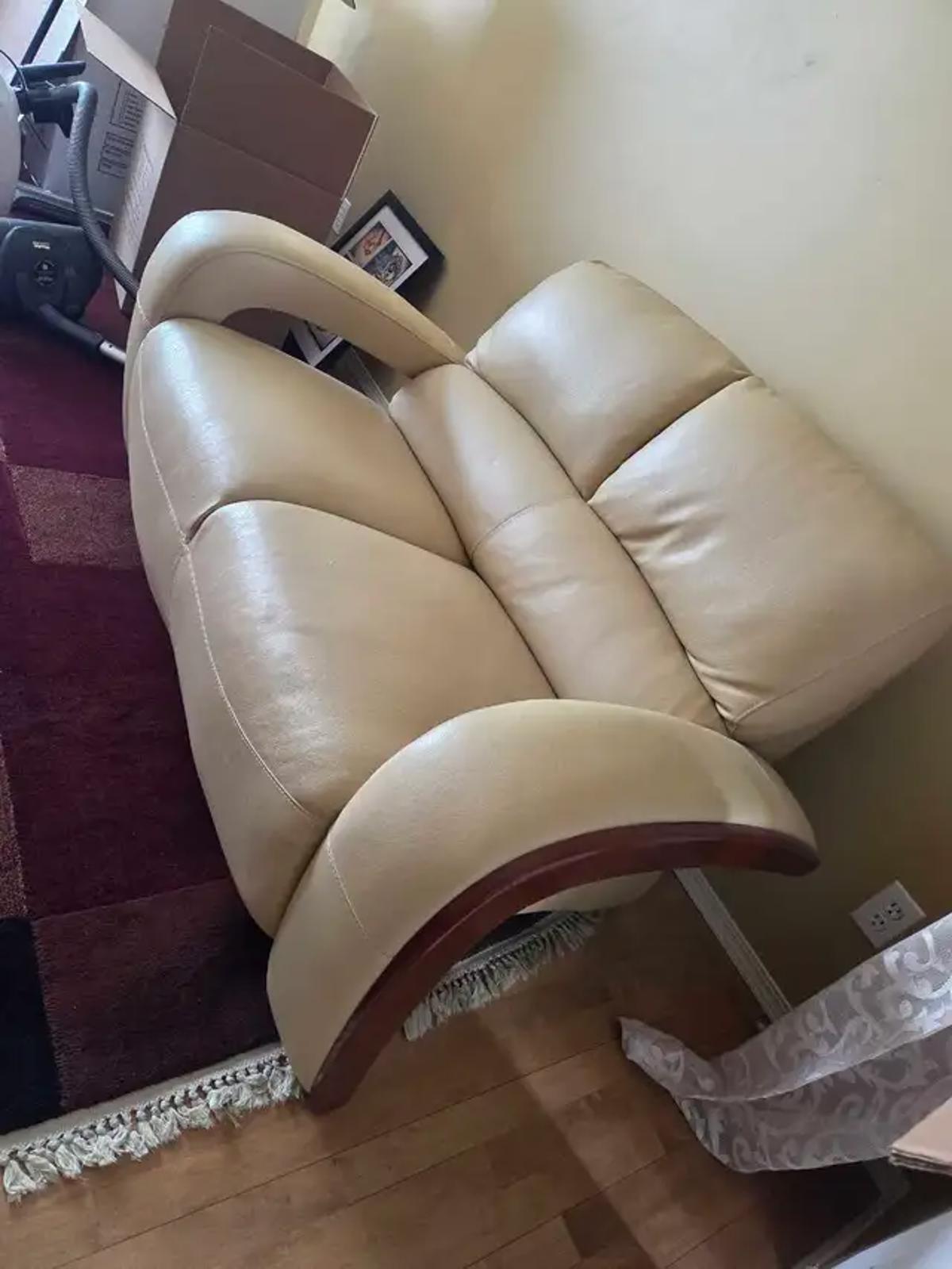 Contemporary Curved Leather Loveseat - Cream