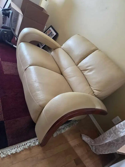 Contemporary Curved Leather Loveseat - Cream