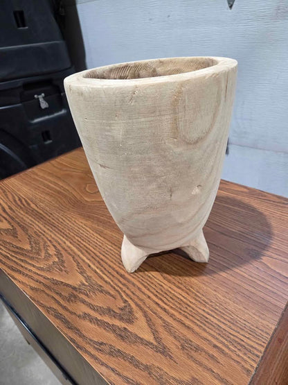 Carved Wooden Planter Bowl