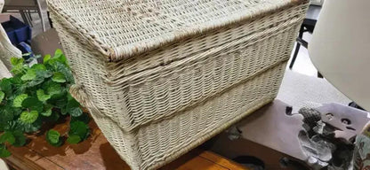 Large White Wicker Storage Trunk
