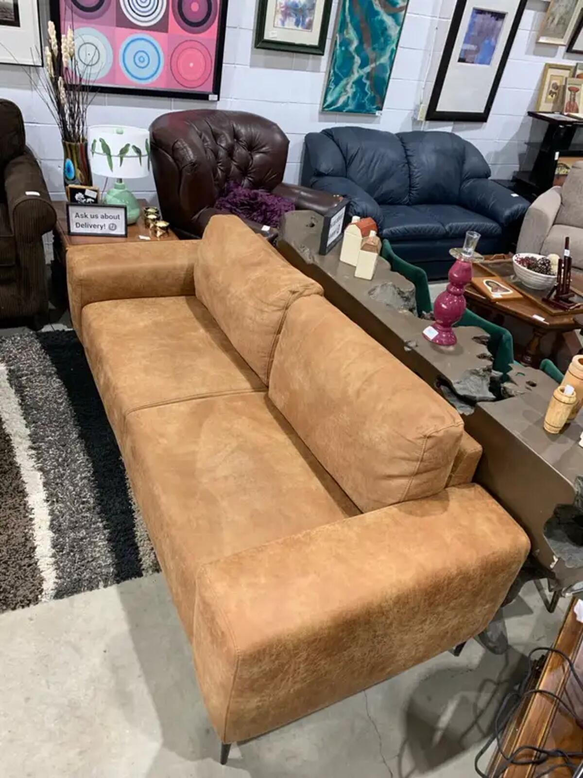Faux Light Brown Leather Sofa