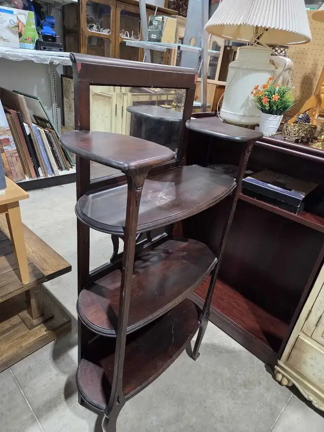 Antique Wooden Plant Stand w/ Mirror