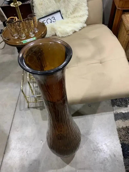 Brown 39” Tall Ripple Glass Vase