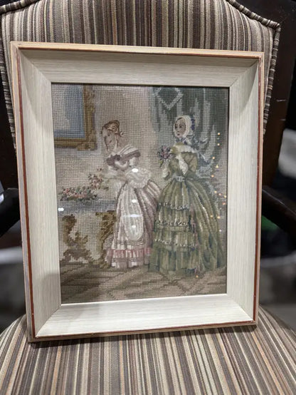 Framed Needlepoint Art Of Two Woman