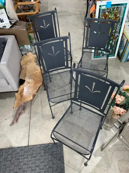 Mid-Century Wrought Iron Patio Chairs - set of 4