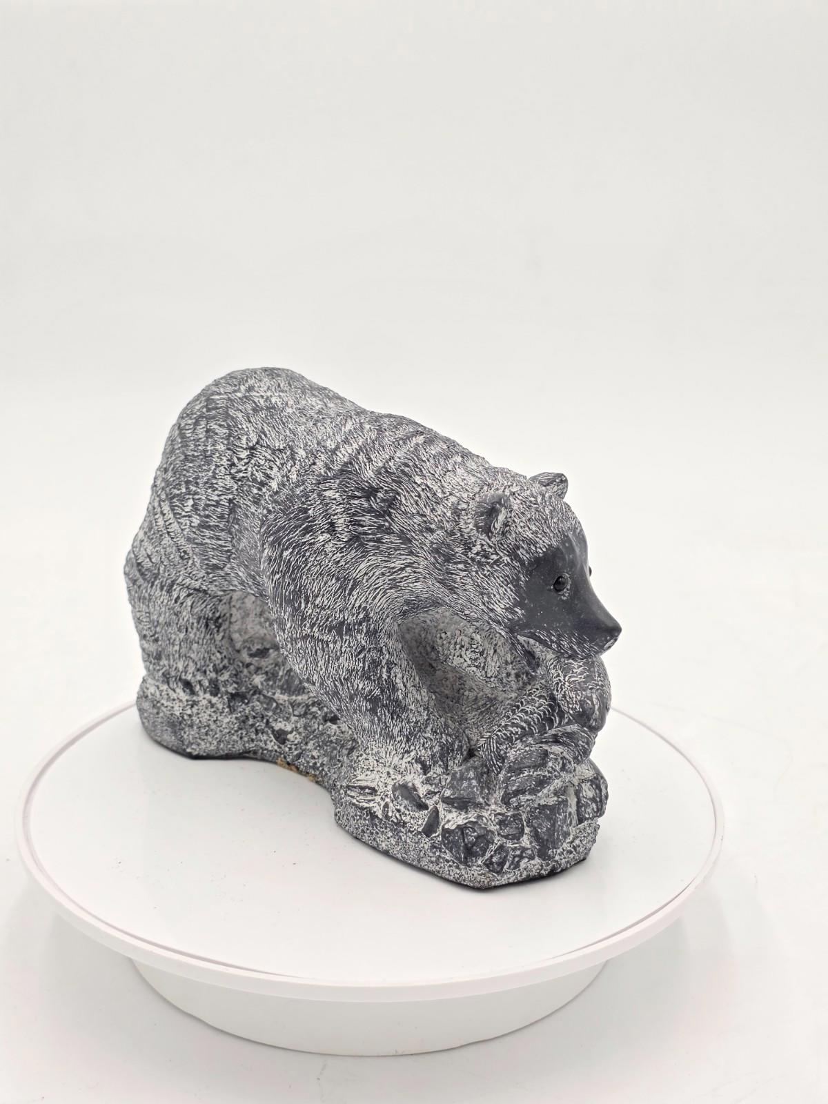 The Wolf Sculptures Canadian 7" Brown Bear With Salmon Hand Carved Soapstone