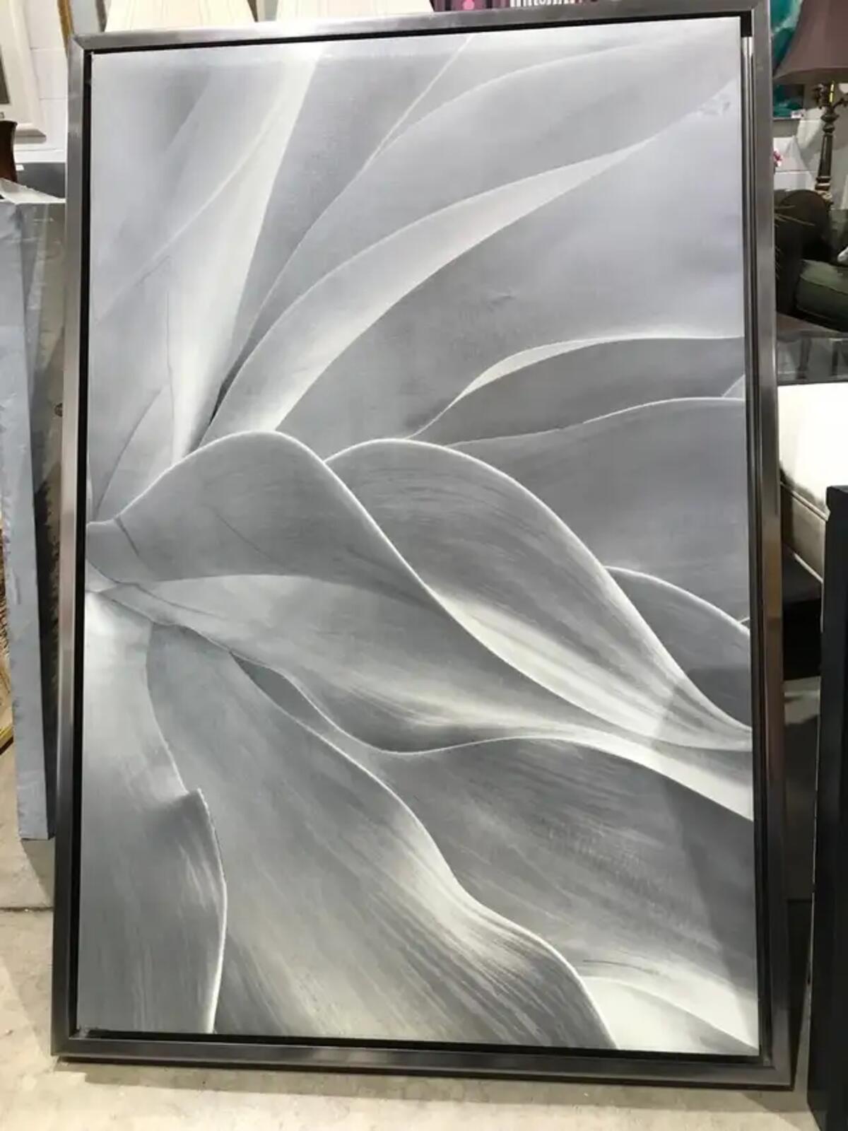 Large Grey-Scale Framed Flower Wall Art