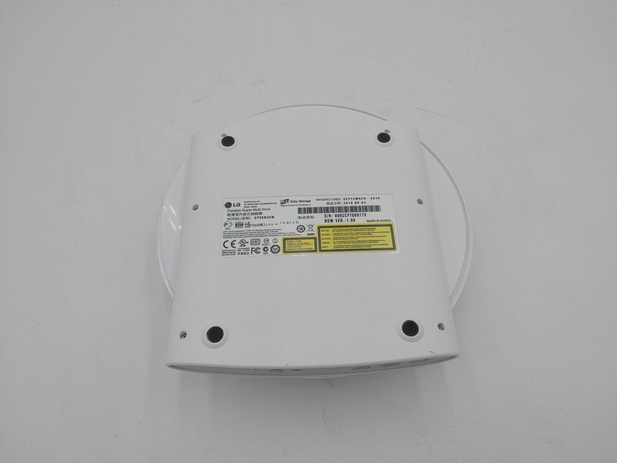 Bon état : graveur DVD portable LG Super Multi Drive GP08NU6W blanc, avec étui et câble, fonctionne