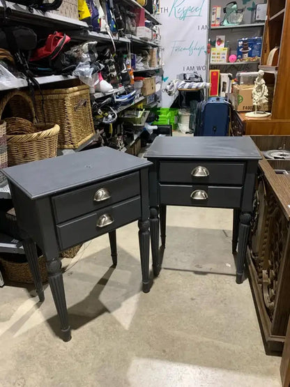 Set of 2 Matte Grey Bedsides with Silver Hardware