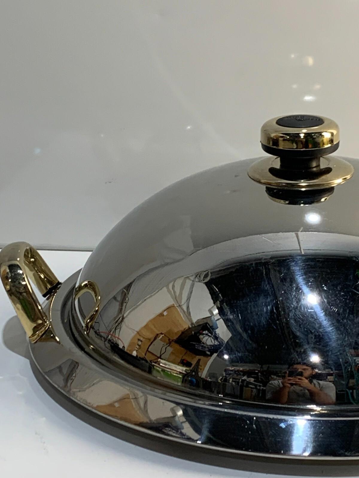 Master Cuisine Cookware 18/10 Brass Handles Serving Tray With Lid & Platter