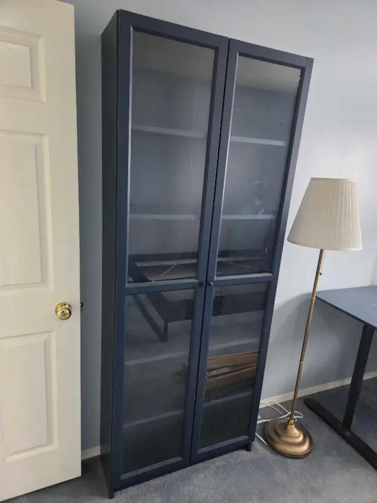 IKEA Billy Bookcase with Glass Doors - Dark Blue