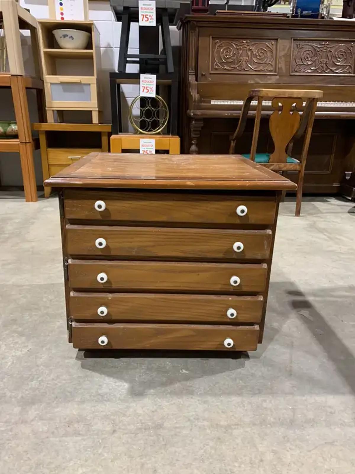 Wood Side Table with draw effect door