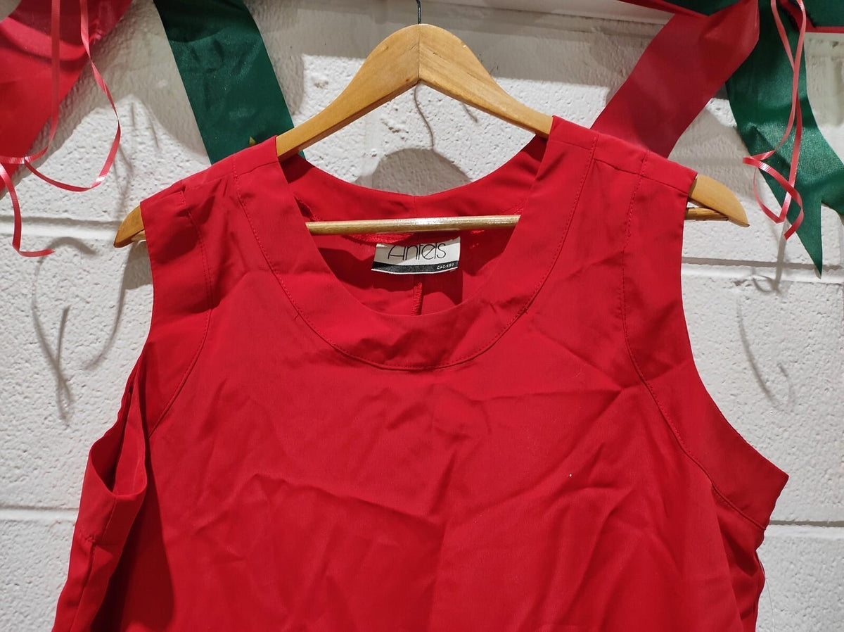 Antels Sleeveless Red Tank Blouse Cottagecore Size-36