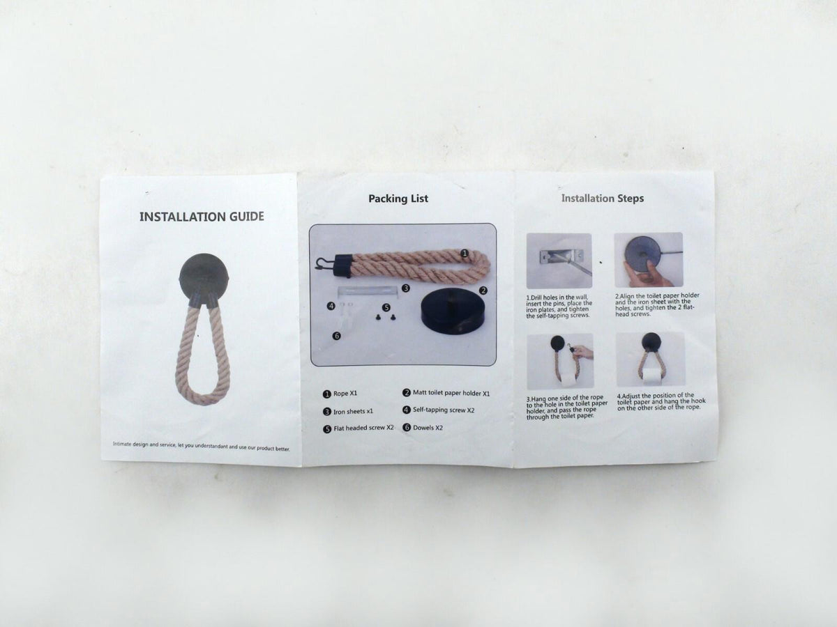 Porte-papier toilette, corde nautique rustique et fer noir - Fixation par perçage, neuf dans sa boîte