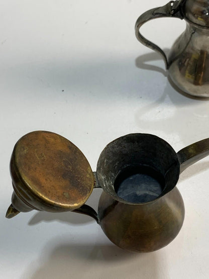 Lot of 3 Dallah Arabic Middle Eastern Antique Silver Plate Tea Coffee Pot Qahwa