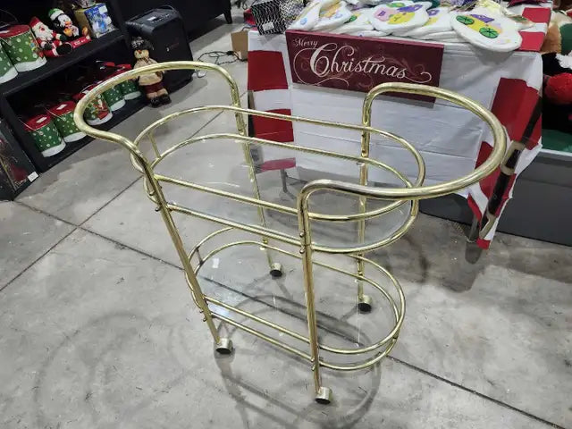 Vintage Gold Metal/Glass Bar Cart