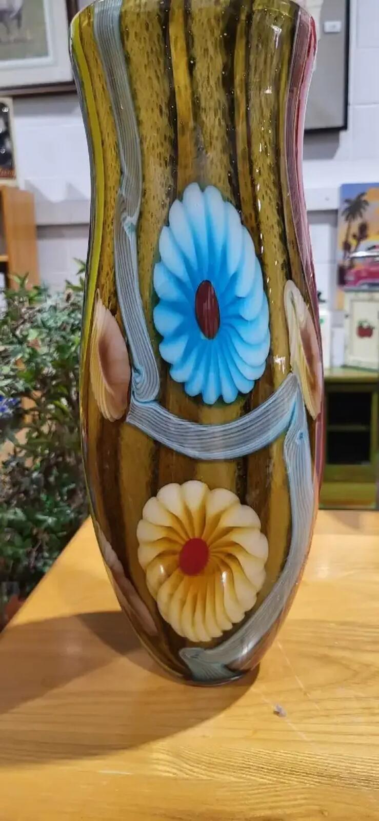 Multicoloured Murano Striped Art Glass Vase