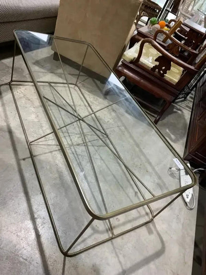 Glass Coffee Table with Indistrial Gold Bar Styled Trim