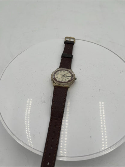 Vintage Swatch Swiss Quartz Watch with Leather Strap — Rare Collectible