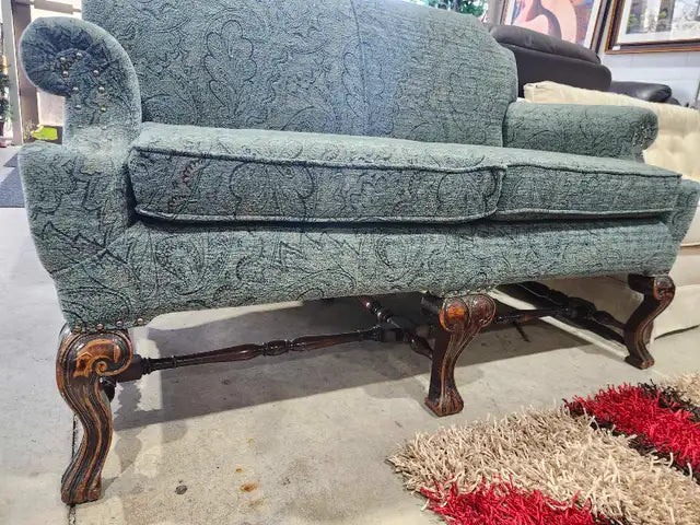 Vintage Loveseat with Carved Wooden Legs