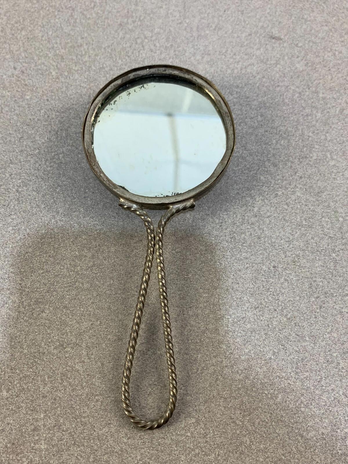 Bijoux anciens peints à la main en nacre, miroir vintage en argent sterling