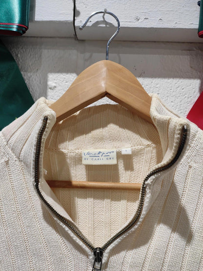 JACKPOT by CARLI GRY Vintage White 1/4 Zip Knit Pullover