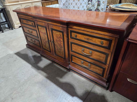 Unique Wooden 9-Drawer Asian Motif Dresser