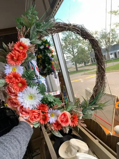 Orange and White Floral Grapevine Wreath