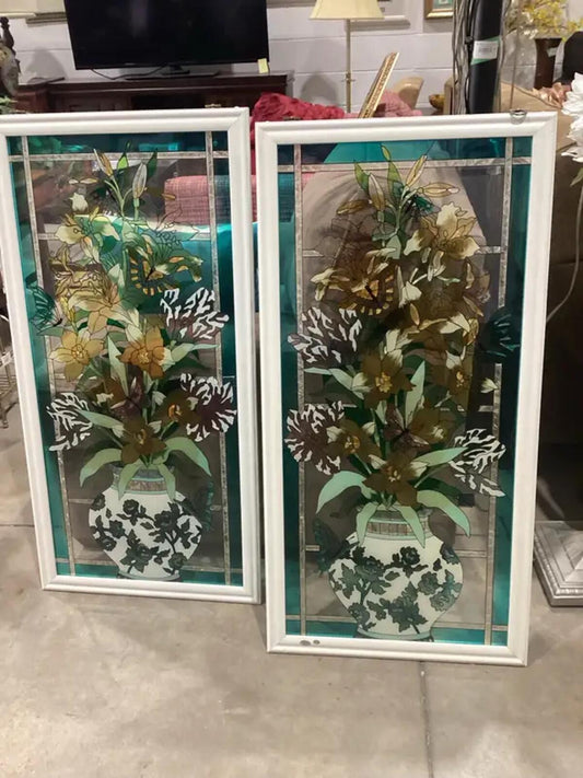 Joan Baker Designs Floral Stained Glass Panels - 2 Available