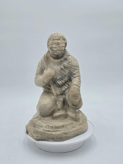 Vintage Inuit "The Hunt" Sculpture Eskimo Canada Signed Soapstone Hand Carved