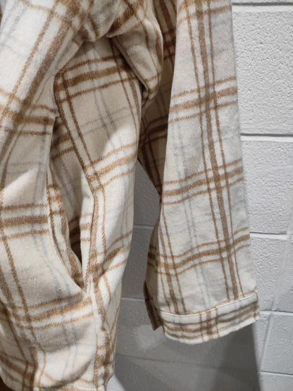 Women's Shacket Jacket Flannel Beige Brown Oversized Fall Long Sleeve 3XL