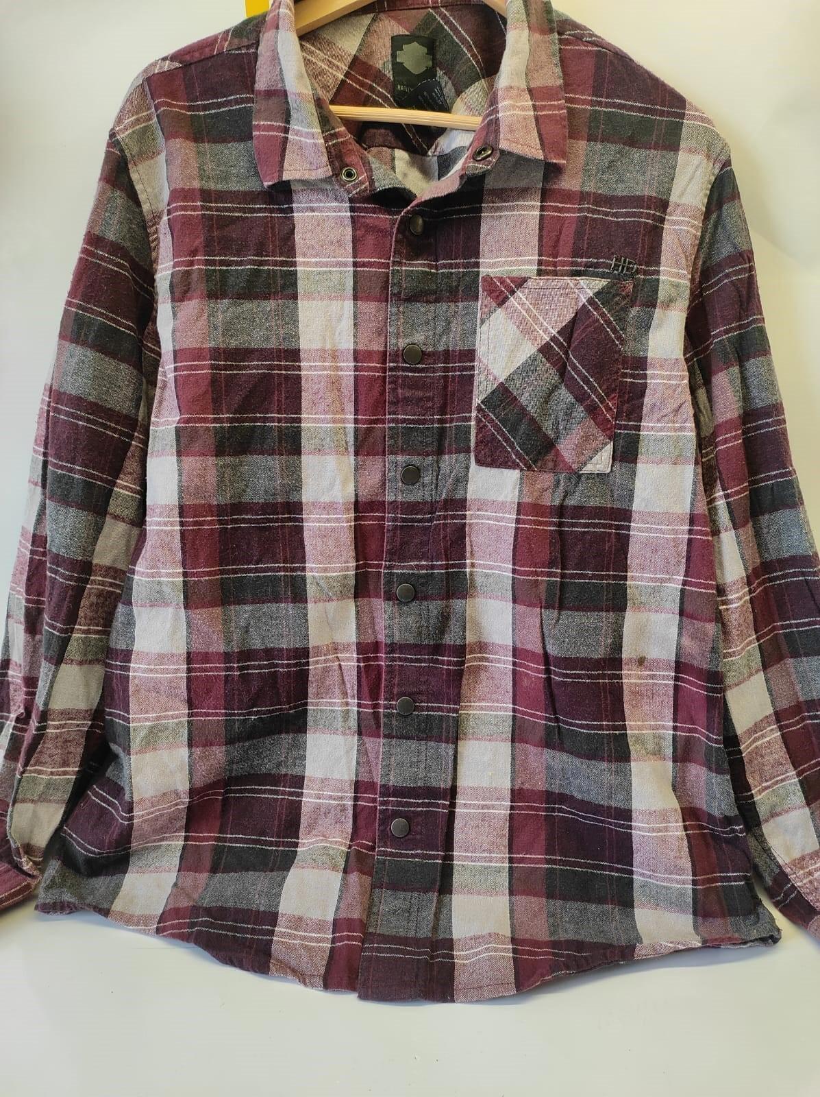 Harley Davidson Genuine MotorClothes Flannel Long Sleeve Shirt Red Gray Size XL