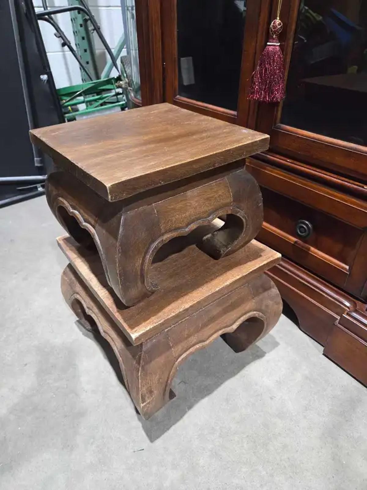 Rustic Wooden Carved Mini Stool Stands