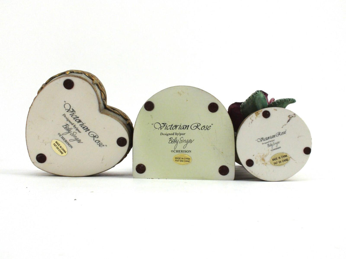 Cherison, Betty Singer "Victorian Rose" Vanity Jewelry Box 3 Piece Ceramic Set