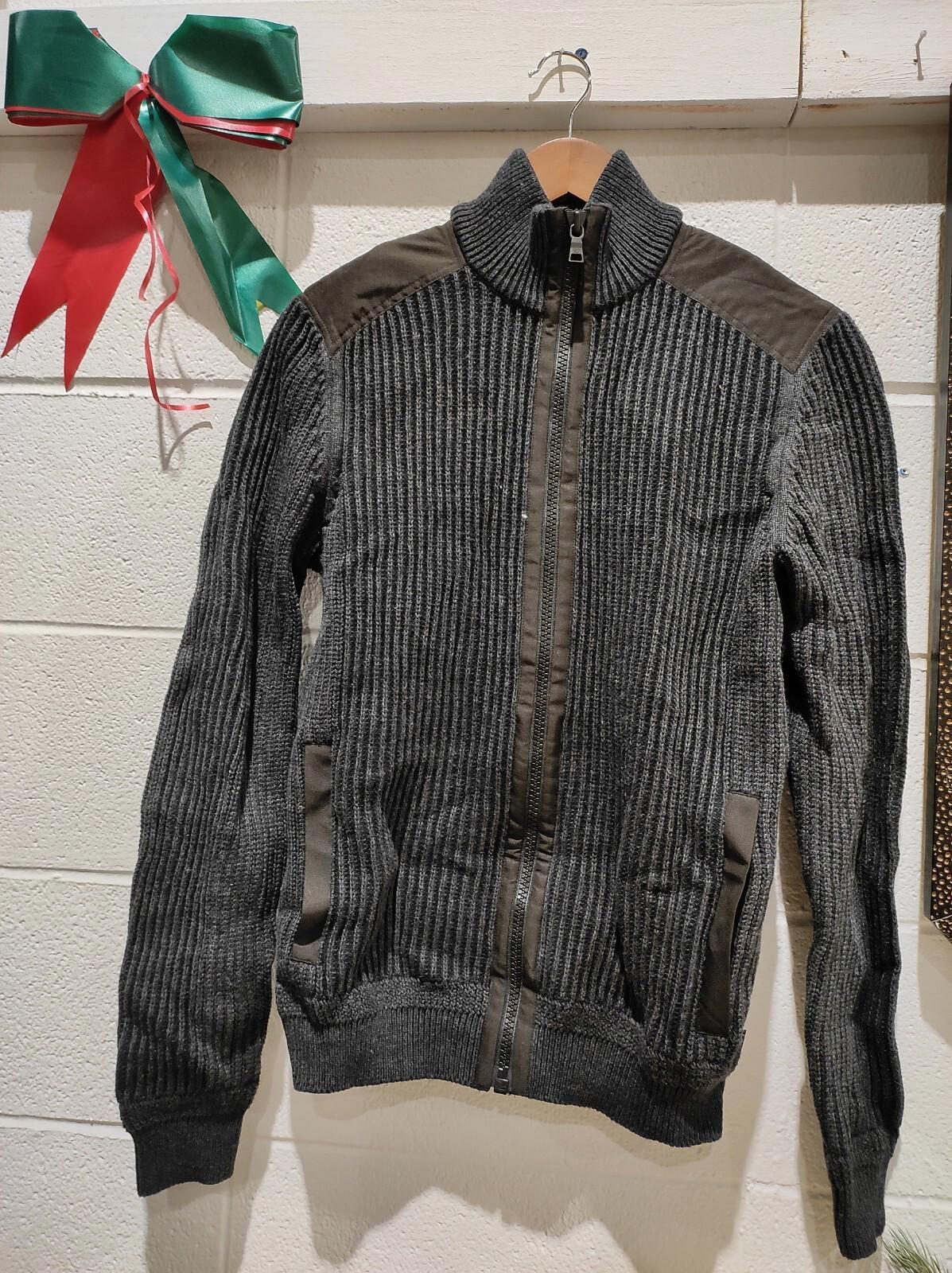 Vintage Calvin Klein Men's M Ribbed Woven 100% Cotton Knit Zip Up Navy Sweater