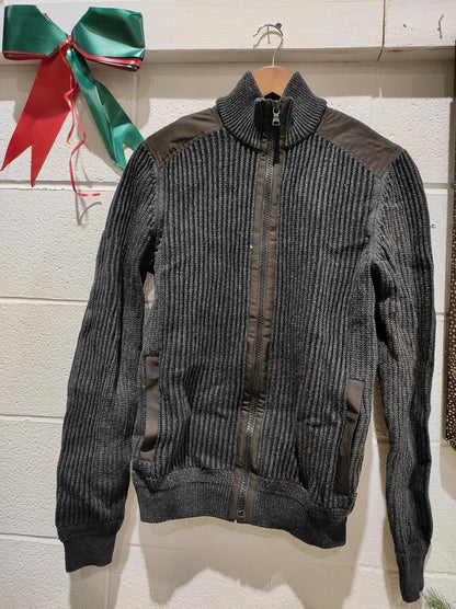 Vintage Calvin Klein Men's M Ribbed Woven 100% Cotton Knit Zip Up Navy Sweater