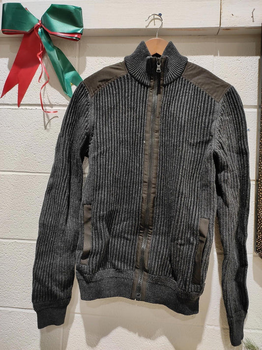 Vintage Calvin Klein Men's M Ribbed Woven 100% Cotton Knit Zip Up Navy Sweater