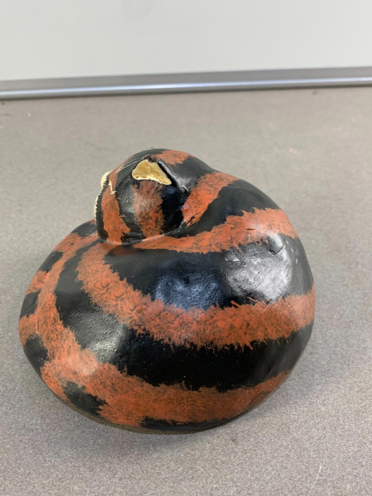 Hand Carved Hand Painted Wooden Cat