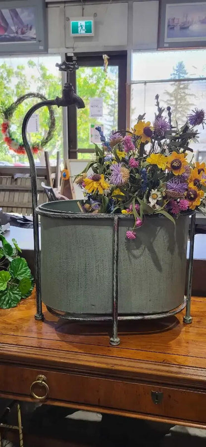 Metal Tub Planter with Faucet Accent 2ft
