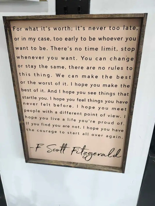 F Scott Fitzgerald Wood Sign