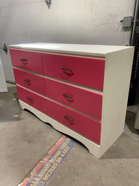 Pink 6 Drawer Wooden Dresser