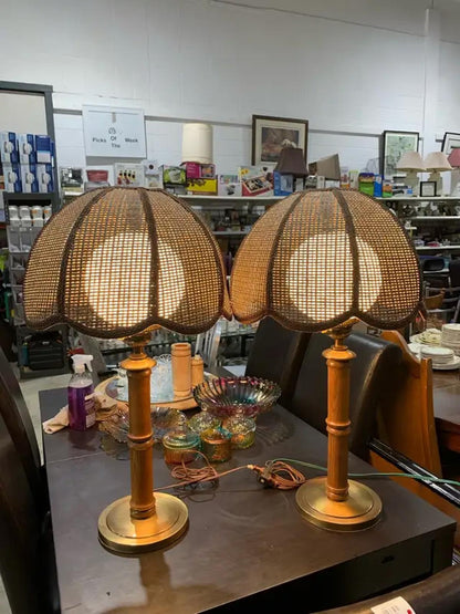 Vintage Rattan Table Lamps - set of 2