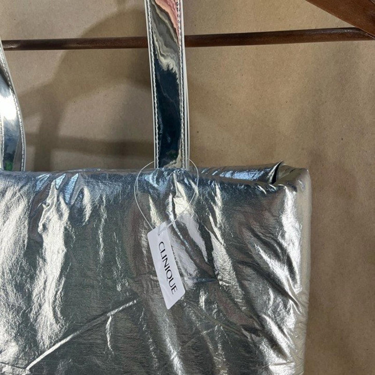 Clinique Silver Tote with Green Logo